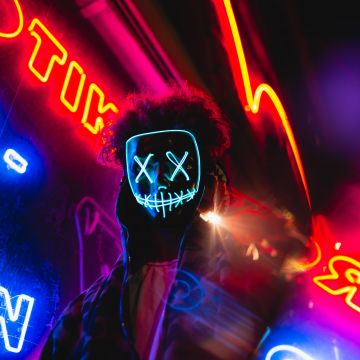 LED mask, Neon Lights, Portrait, Colorful, Anonymous, 5K, Dope