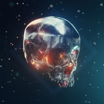 Skull, Metal, Iron, 3D model, Render