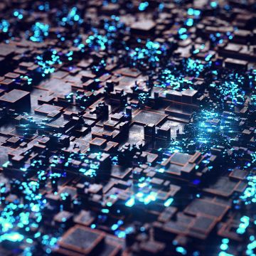 Greebles, Render, CGI, 3D background, Cyan background, Glowing