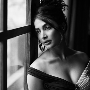 Pooja Hegde, Black and White, Indian actress, 5K, Monochrome