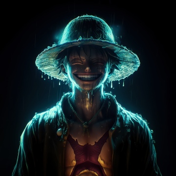 Monkey D. Luffy, Smiling, Dark aesthetic, Dark background, 5K, One Piece