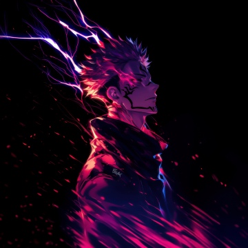 Sukuna, Electric, Jujutsu Kaisen, Neon pink, AMOLED, Black background, Neon glow