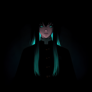 Muichiro Tokito, Dark aesthetic, 5K, Black background, Demon Slayer: Kimetsu no Yaiba