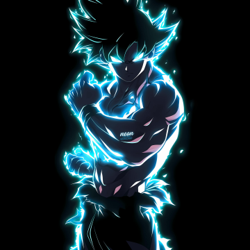 Goku Ultra Instinct, Electric, Dragon Ball, Neon glow, Black background, AMOLED, 5K