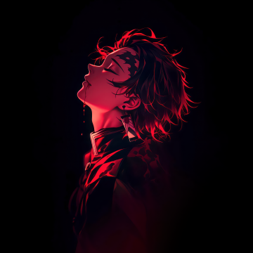 Tanjiro Kamado, Red aesthetic, Dark background, Demon Slayer: Kimetsu no Yaiba, 5K, Dark red