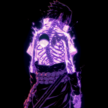 Sasuke Uchiha, Neon glow, Black background, AMOLED, Naruto, Neon purple, 5K