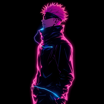 Satoru Gojo, Neon pink, AMOLED, Black background, 5K, Neon glow, Jujutsu Kaisen, Pink aesthetic