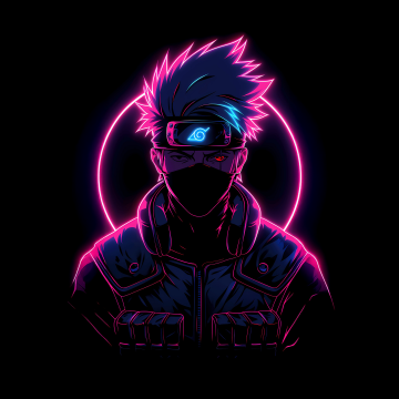 Kakashi Hatake, Pink aesthetic, Sharingan, AMOLED, Black background, 5K, Neon glow, Neon pink, Naruto