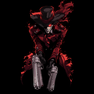 Alucard, Guns, Hellsing, Vampire, Black background, AMOLED, 5K