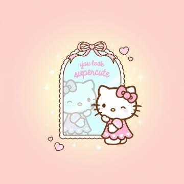 Hello Kitty, Supercute, Pastel background, 5K, Mirror