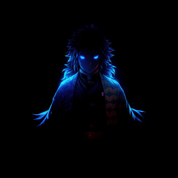 Giyu Tomioka, AMOLED, Black background, Demon Slayer: Kimetsu no Yaiba