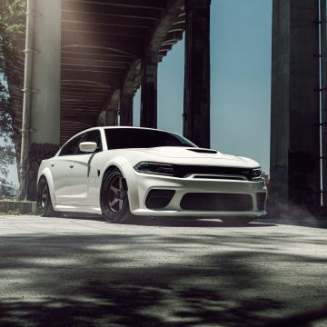 Dodge Challenger SRT Hellcat Widebody, White cars, 5K, 8K