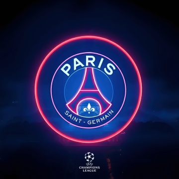 Paris Saint-Germain, UEFA Champions League, Neon logo, Dark aesthetic, Crest, 5K