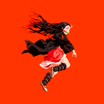 Nezuko Kamado, Orange aesthetic, Demon Slayer: Kimetsu no Yaiba, Orange background