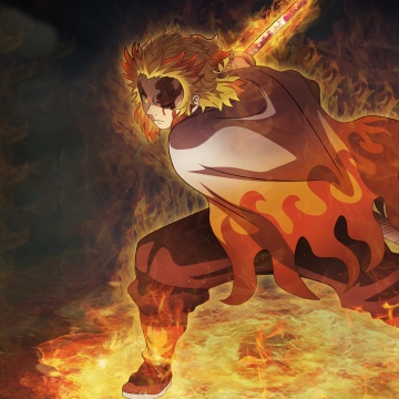 Demon Slayer: Mugen Train, Kyojuro Rengoku, Flame Hashira, Fire effect, Flames, 2025 Movies, Anime movie, Demon Slayer: Kimetsu no Yaiba, 5K, 8K