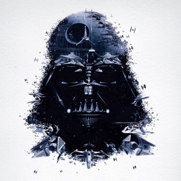Darth Vader, Death Star, Star Wars, Starship, X-wing Starfighter, Digital Art, White background, 5K