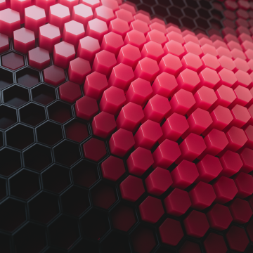 Hexagons, Red blocks, Patterns, Red background, Black blocks, 3D background, Geometric, Honeycomb