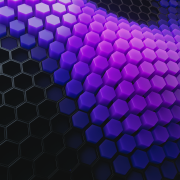 Hexagons, Violet blocks, Patterns, Violet background, Black blocks, 3D background, Geometric, Honeycomb