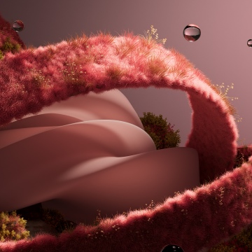 Furry, Pink abstract, Twisted, Glass, 3D Render