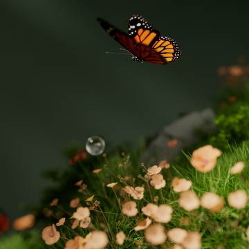Monarch butterfly, Landscape, Ethereal, Water droplets, Grass, Macro