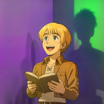 Armin Arlert, 8K, Minimalist, Attack on Titan, Reading book, Smiling, 5K, Colorful background