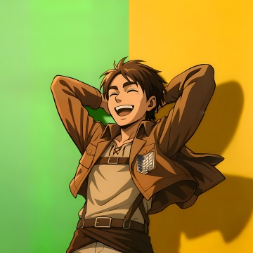 Eren Yeager, Laughing, Attack on Titan, Happy, 5K, 8K, Minimal art