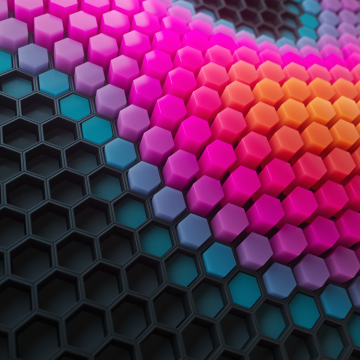 Hexagons, Colorful blocks, Patterns, Colorful background, Black blocks, Geometric, 3D background, Honeycomb