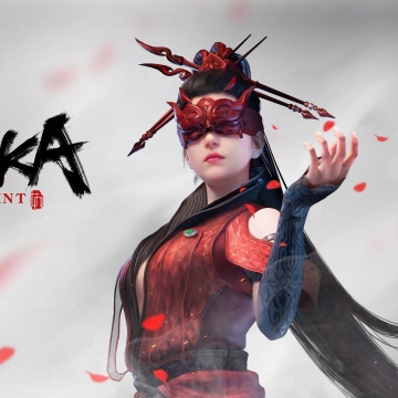Naraka: Bladepoint, Key Art, Female character, Mask, Red