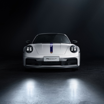 Porsche 911 Carrera T, Dark background, White cars, Sports cars, Racing stripes