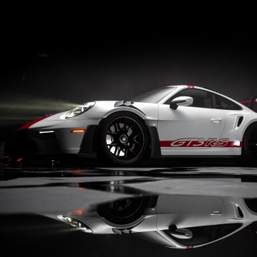 Porsche 911 GT3 RS PECTO, Dark aesthetic, Dark background, Sports cars, White cars, Reflection, Porsche 911 GT3 RS