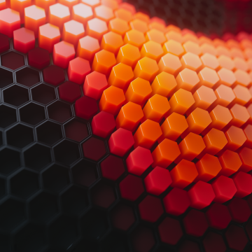 Hexagons, Orange blocks, Patterns, Orange background, Black blocks, Geometric, 3D background, Honeycomb