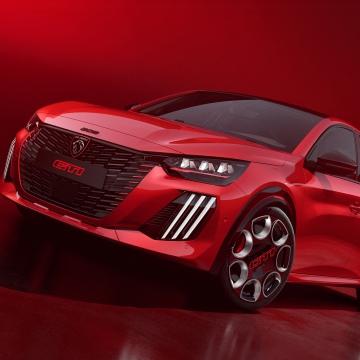 Peugeot E-208 GTi, 2025, Red cars, Red background