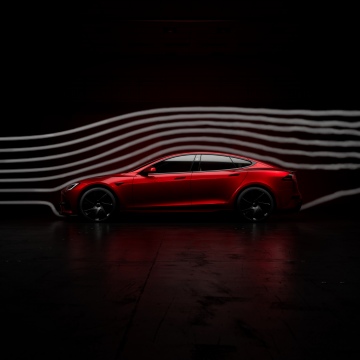 Tesla Model S Plaid, 2025, Dark background, Red cars, Tesla Model S