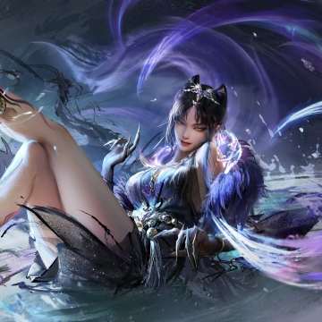 Tessa, Naraka: Bladepoint, Anime girl, Fantasy artwork, Magic, Purple, Cat girl