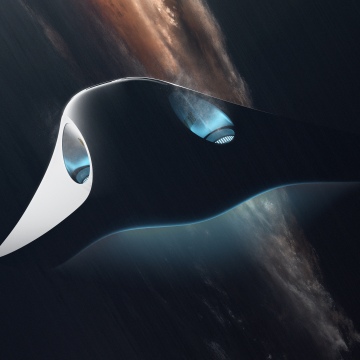 Futuristic, Spaceship, Concept Art, Dark background, Deep space, Space exploration, 5K