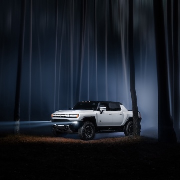 GMC Hummer EV, Night time, Pickup truck, Electric SUV, Forest, Night, Fog, Headlights, 5K