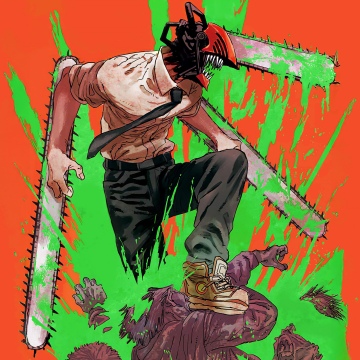 Denji, Badass, Chainsaw Man, Orange background, 5K