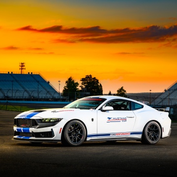Ford Mustang Dark Horse, Race car, Race track, Sunset, 5K, 8K