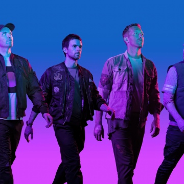 Coldplay - Music Of The Spheres, 5K, Neon gradient, Rock band, Chris Martin, Jonny Buckland, Guy Berryman, Will Champion, Monochromatic