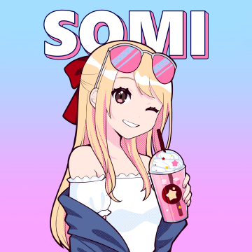 Jeon Somi, Anime girl, Winking, Sunglasses, Cute anime, Gradient background, Kawaii girl, Kawaii boba tea