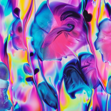 Fluid art, Neon colors, Swirls, Iridescence, 5K, Colorful abstract