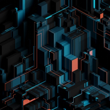 Geometric, Abstract background, Futuristic, Dark theme, Dark blue, Patterns, 3D background, 5K, 8K