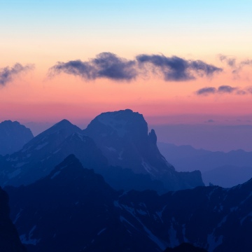 Sunset, Alps mountains, Landscape, Clouds, Purple and blue, Austria, 5K, Scenery, Mountain range