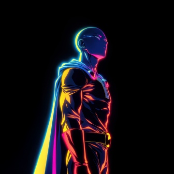 Saitama, Neon, One Punch Man, 5K, AMOLED, Black background