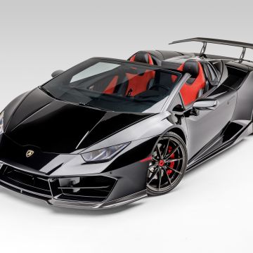 Lamborghini Huracan Spyder, 5K, Vorsteiner, White background, Black cars, 2020