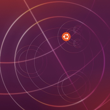 Ubuntu 23.10 (Mantic Minotaur), Stock, Glowing lines, Circles, Purple background
