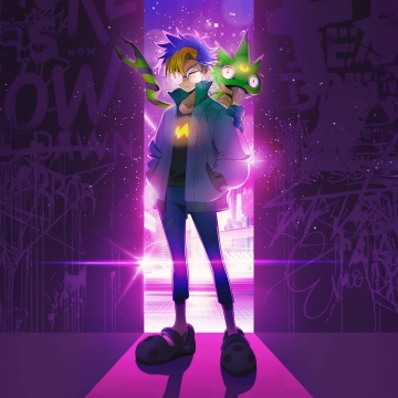 Digimon Beatbreak, Tomoro Tenma, Animated series, 2025 series, 5K, Neon pink