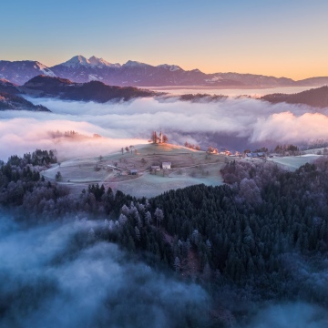 Slovenia, Landscape, Hilltop, Mountains, Church, Clouds, Mountain Landscape, Sunrise