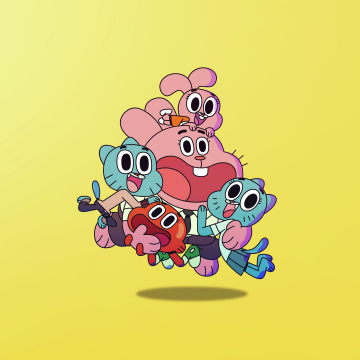 The Amazing World of Gumball, Watterson family, Cartoon Network, Yellow background, Cute cartoon