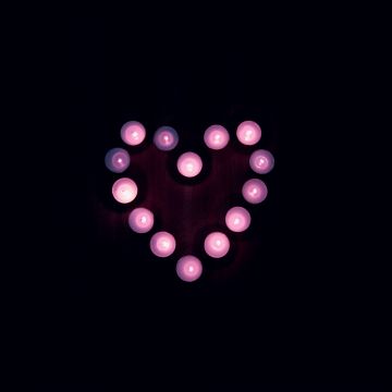 Love heart, Candle lights, Black background, Pink, Heart, Tea light, 5K